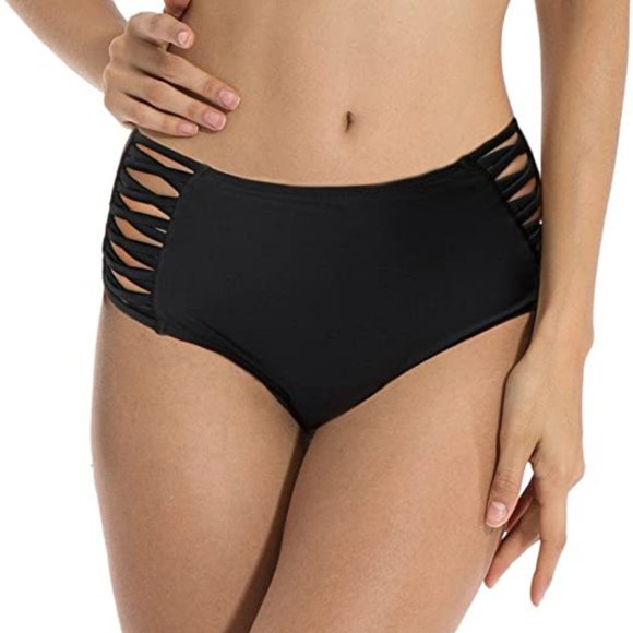 RELLECIGA Womens Strappy High Waisted Bikini Bottom Full Coverage Swim Sz M - Picture 1 of 5